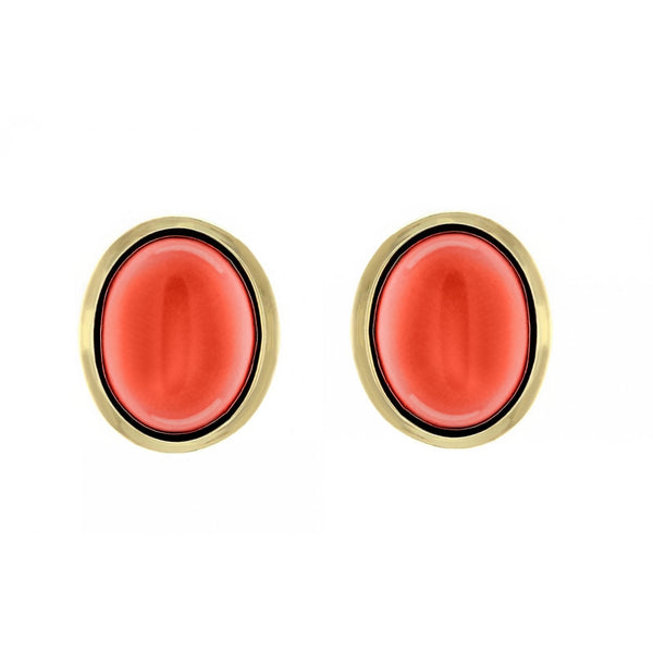 9ct yellow gold 9mm x 7mm oval red coral stud earrings