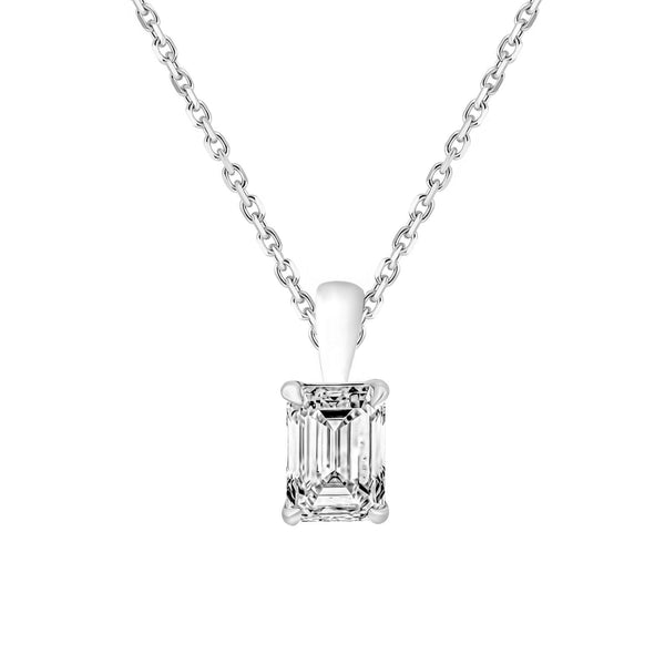 Lab grown platinum 0.80ct D VVS2 IGI emerald cut diamond pendant