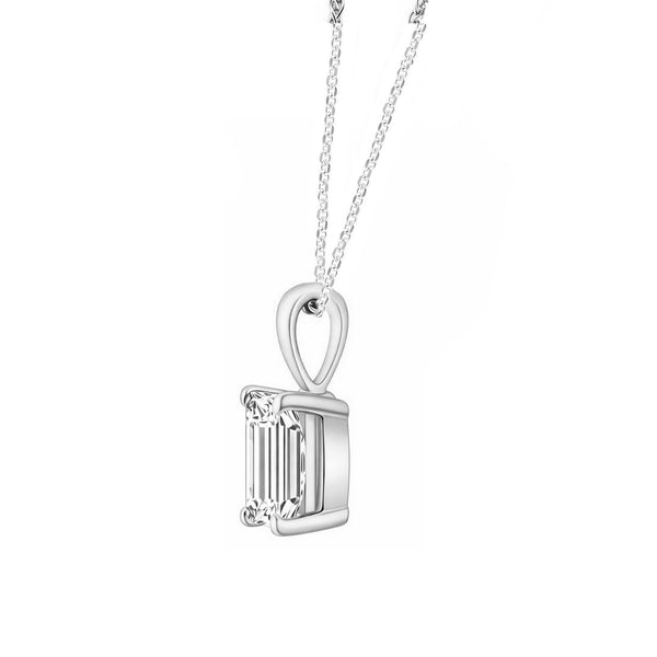 Lab grown platinum 0.80ct D VVS2 IGI emerald cut diamond pendant