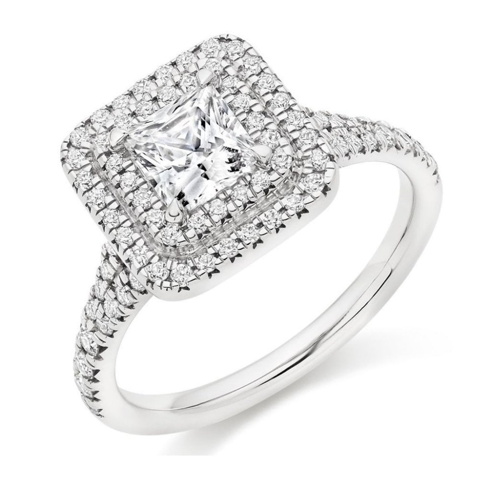 Platinum 0.72ct D VS1 GIA princess cut diamond double halo ring