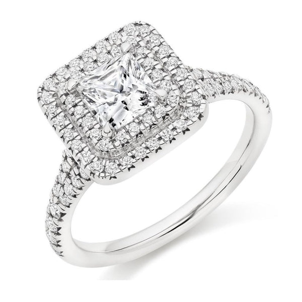 Platinum 0.72ct D VS1 GIA princess cut diamond double halo ring