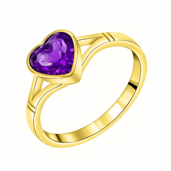 9ct yellow gold 8mm x 8mm heart amethyst ring