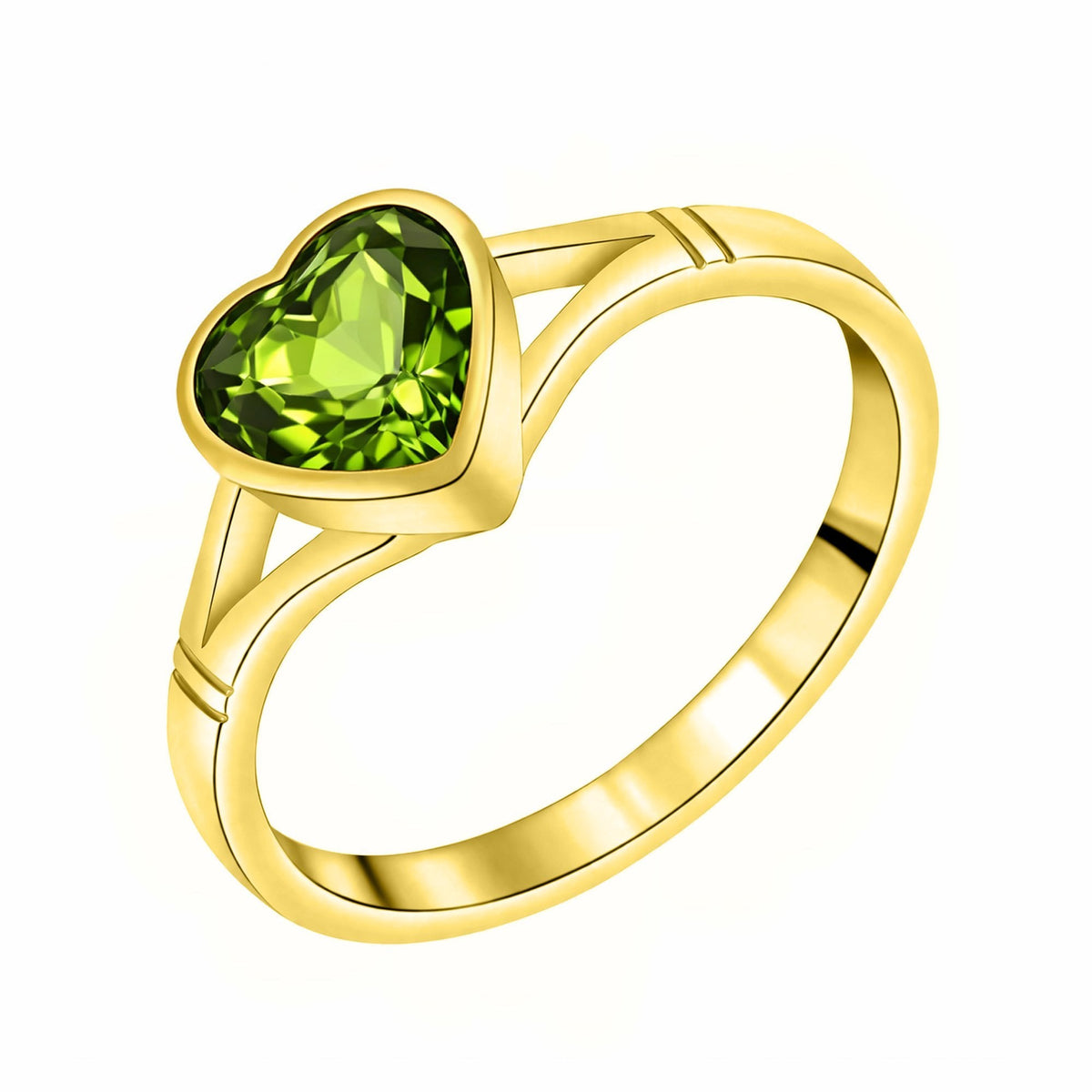 9ct yellow gold 8mm x 8mm heart peridot ring