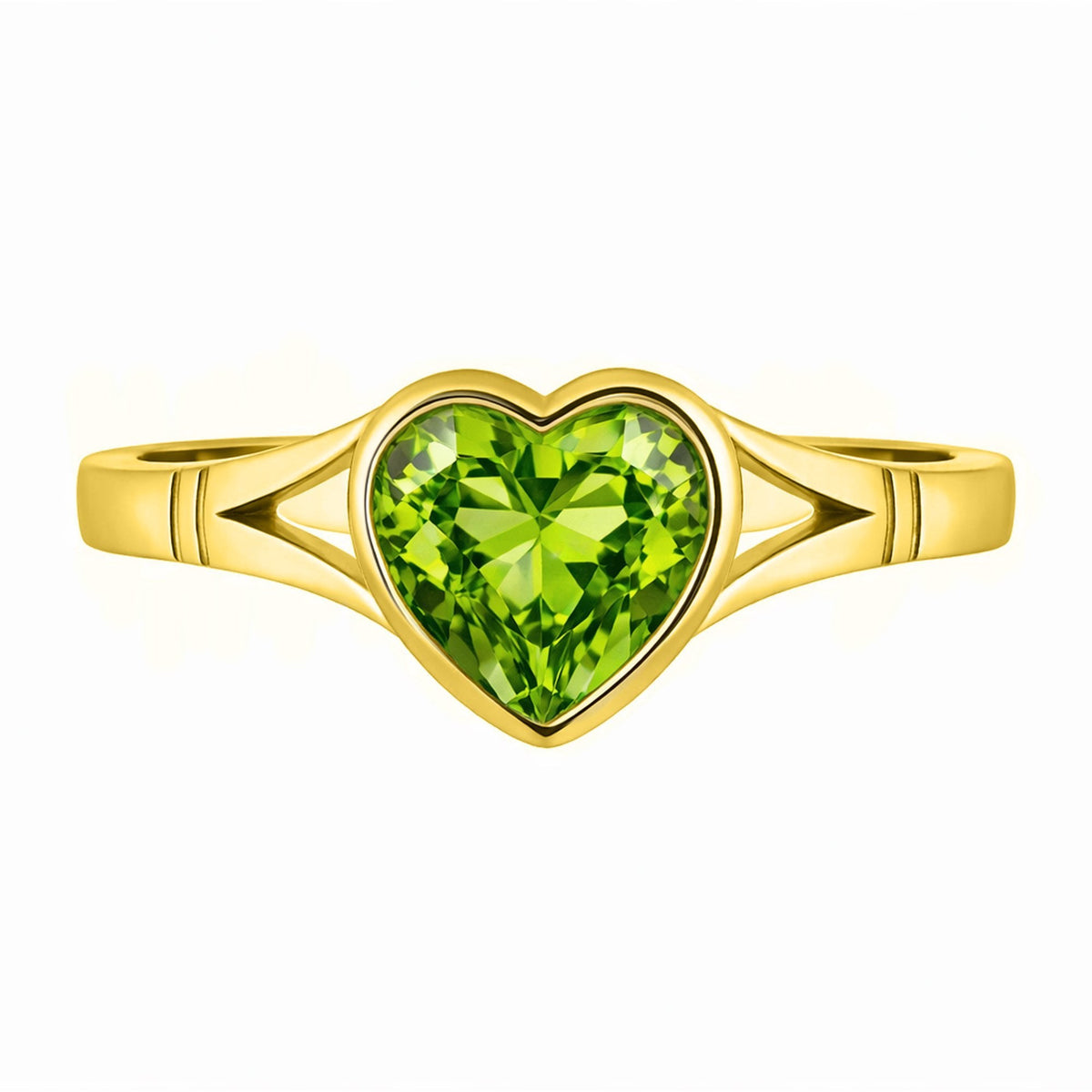 9ct yellow gold 8mm x 8mm heart peridot ring
