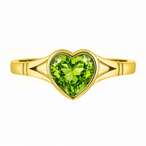 9ct yellow gold 8mm x 8mm heart peridot ring