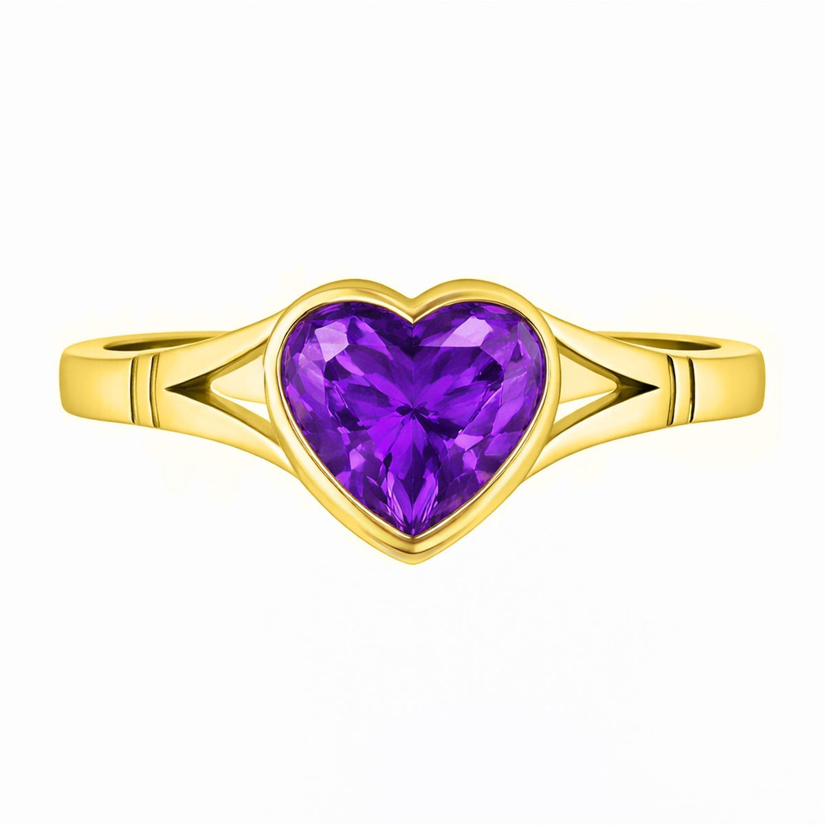 9ct yellow gold 8mm x 8mm heart amethyst ring
