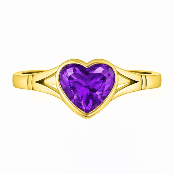 9ct yellow gold 8mm x 8mm heart amethyst ring