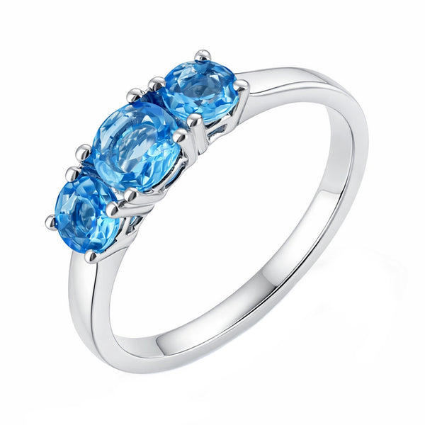 9ct white gold 5mm x 4mm round blue topaz 3 stone ring