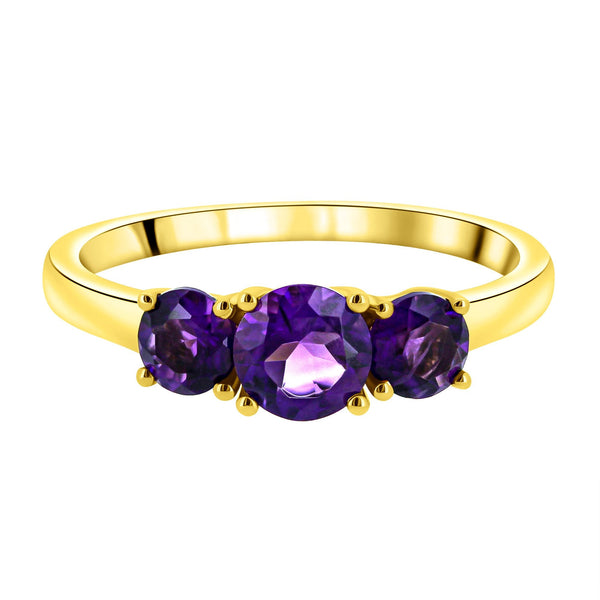 9ct yellow gold 5mm & 4mm round amethyst 3 stone ring