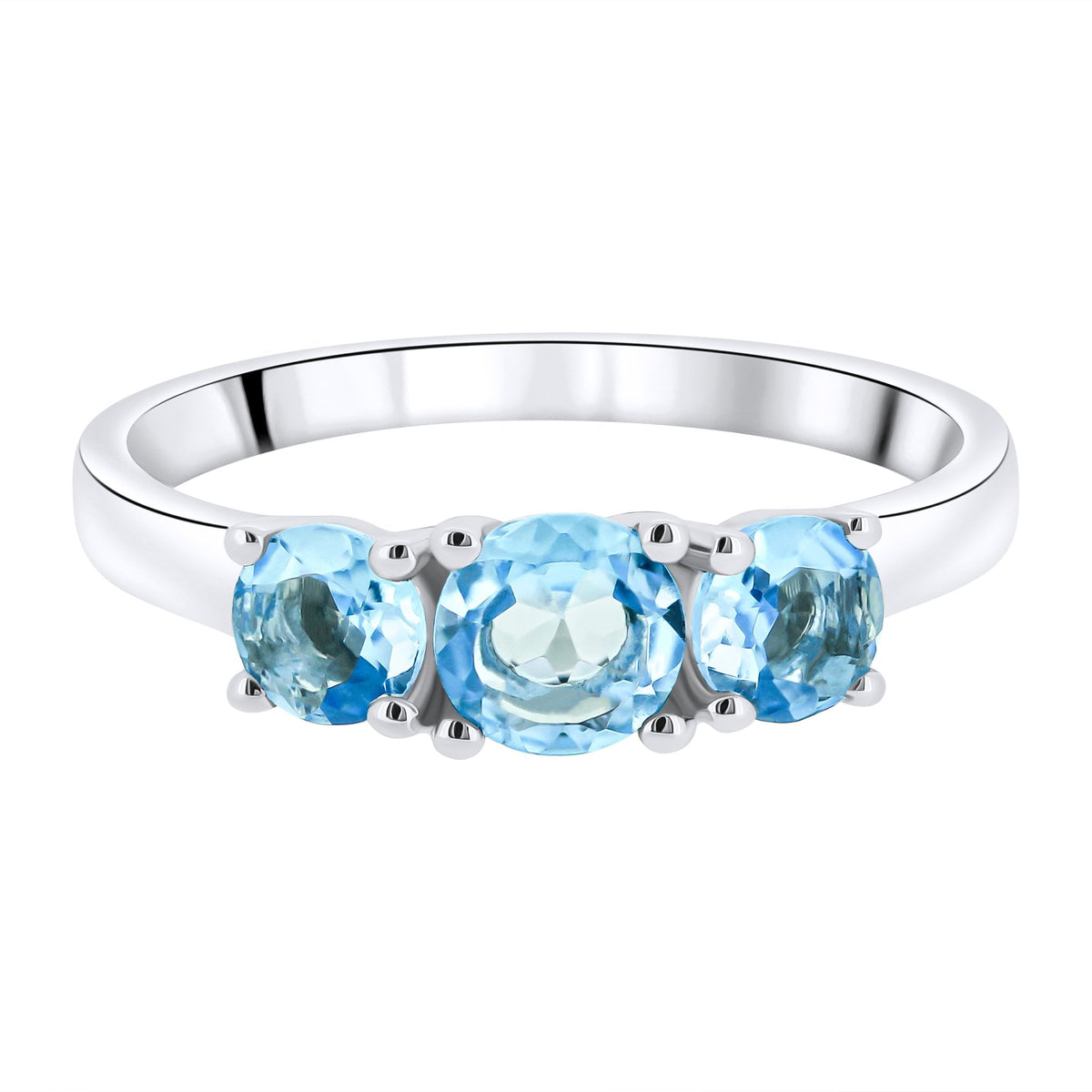 9ct white gold 5mm x 4mm round blue topaz 3 stone ring