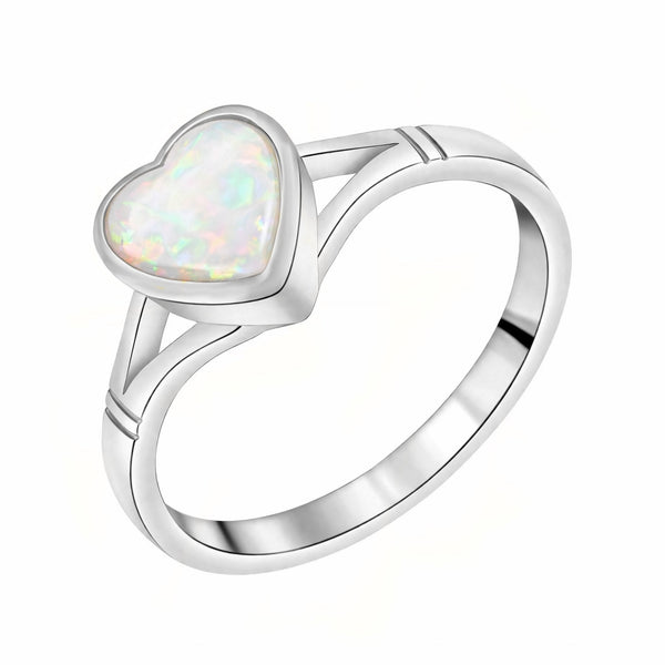 9ct white gold 8x8mm heart natural opal ring