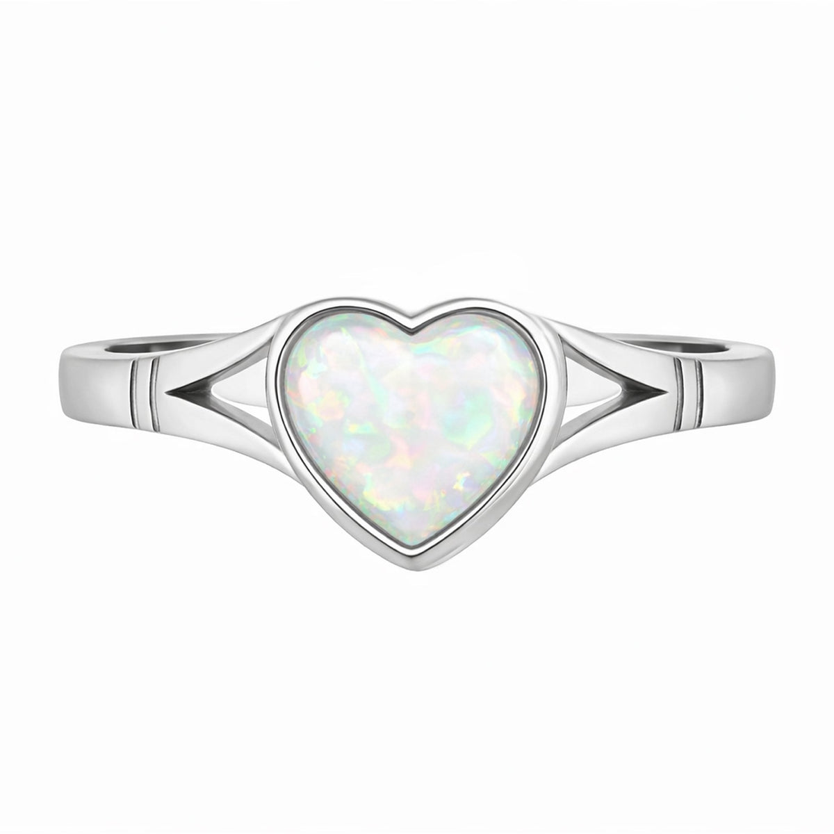 9ct white gold 8x8mm heart natural opal ring