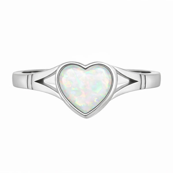 9ct white gold 8x8mm heart natural opal ring