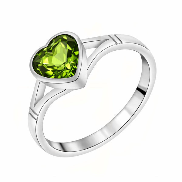 9ct white gold 8x8mm heart shape peridot ring