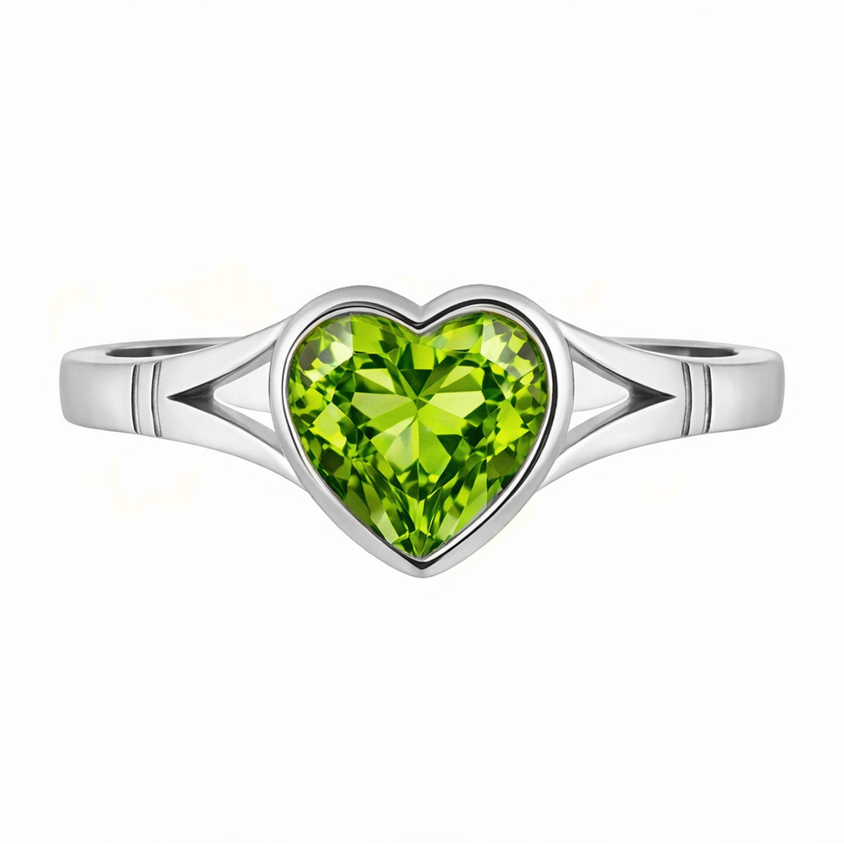 9ct white gold 8x8mm heart shape peridot ring