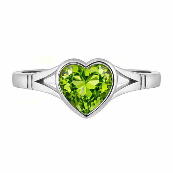 9ct white gold 8x8mm heart shape peridot ring