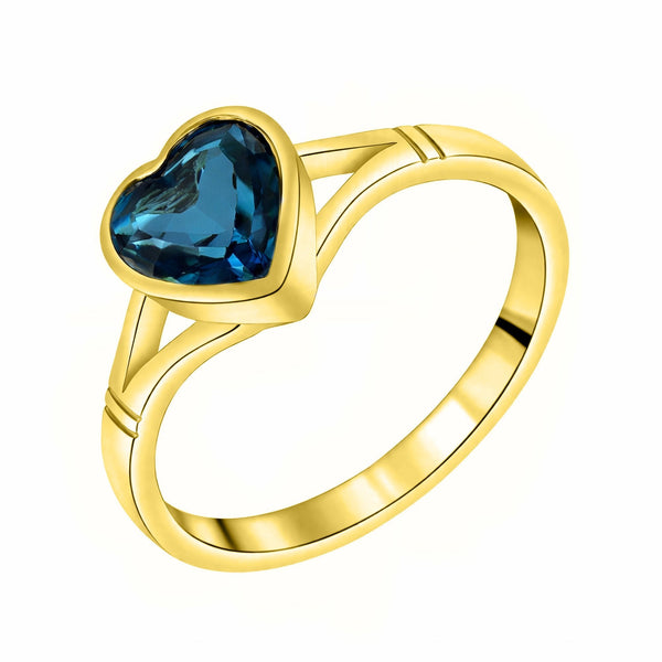 9ct yellow gold 8mm x 8mm heart cut London blue topaz ring
