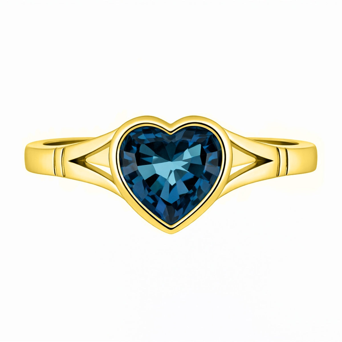 9ct yellow gold 8mm x 8mm heart cut London blue topaz ring