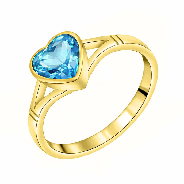 9ct yellow gold 8mm x 8mm heart blue topaz ring