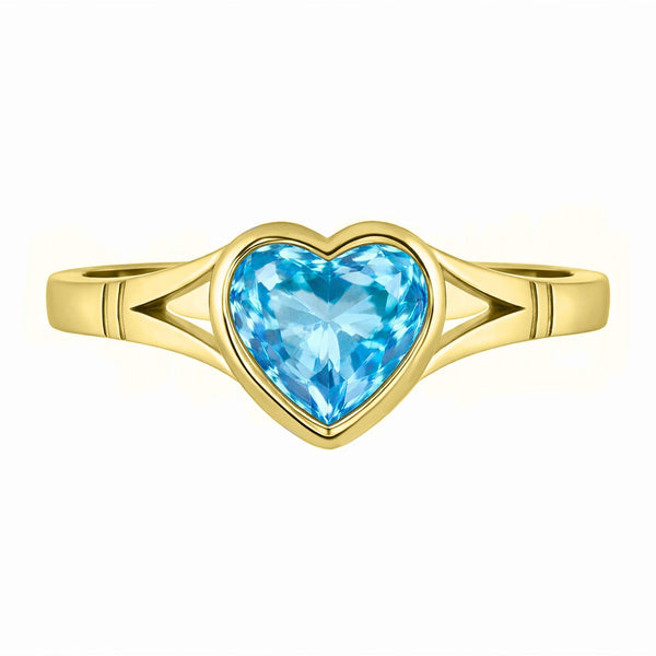 9ct yellow gold 8mm x 8mm heart blue topaz ring