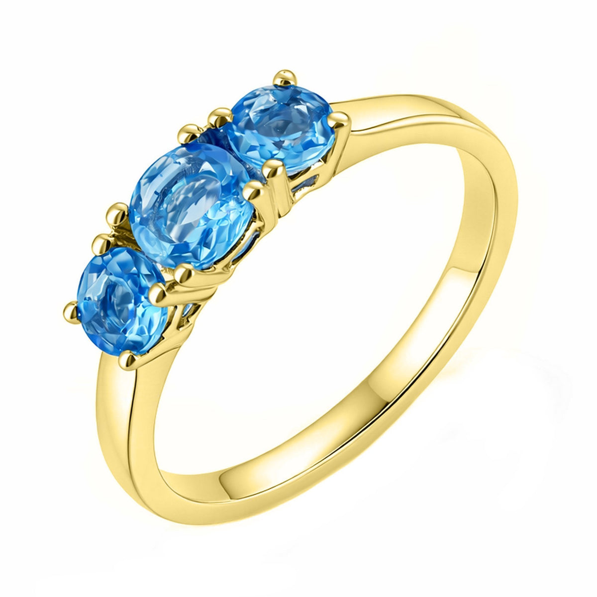 9ct yellow gold graduating blue topaz 3 stone ring