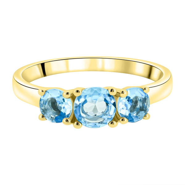 9ct yellow gold graduating blue topaz 3 stone ring