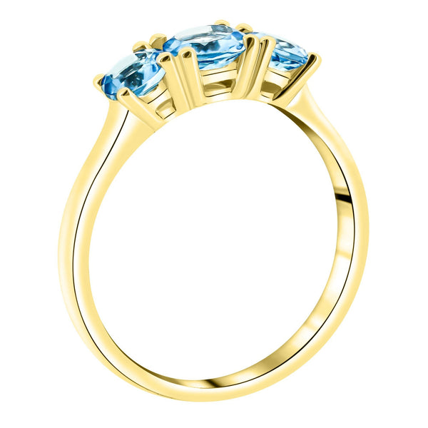 9ct yellow gold graduating blue topaz 3 stone ring