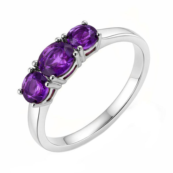9ct white gold graduating amethyst 3 stone ring