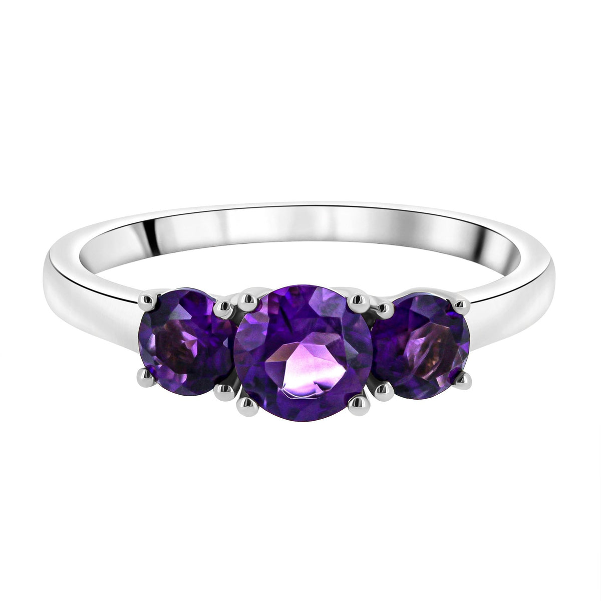 9ct white gold graduating amethyst 3 stone ring