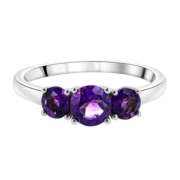 9ct white gold graduating amethyst 3 stone ring