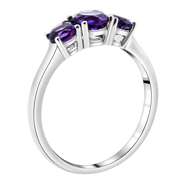 9ct white gold graduating amethyst 3 stone ring