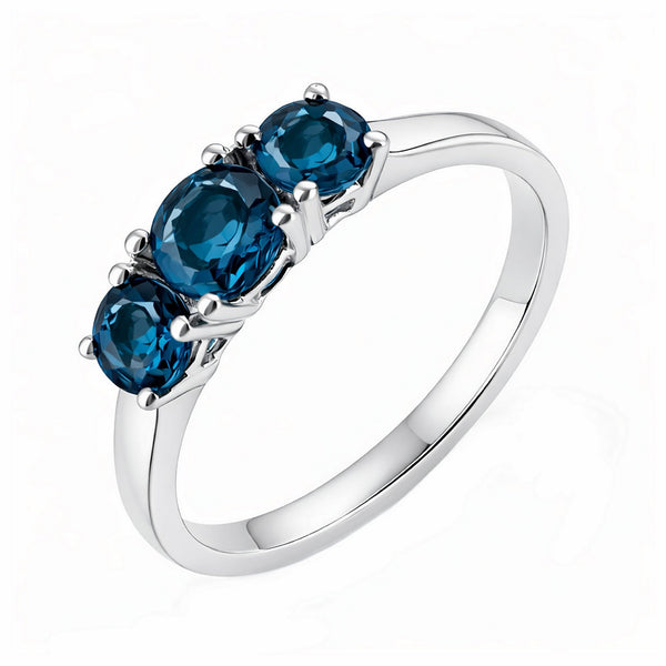 9ct white gold graduating London blue topaz 3 stone ring