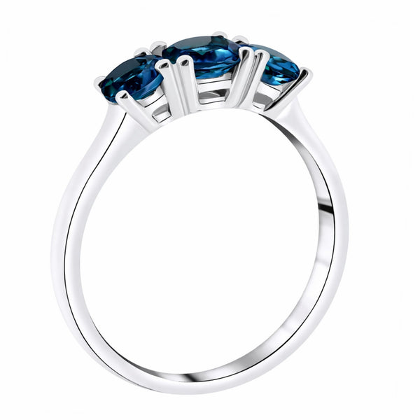 9ct white gold graduating London blue topaz 3 stone ring