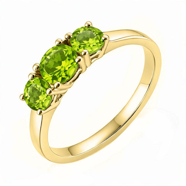 9ct yellow gold 5mm & 4mm round peridot 3 stone ring