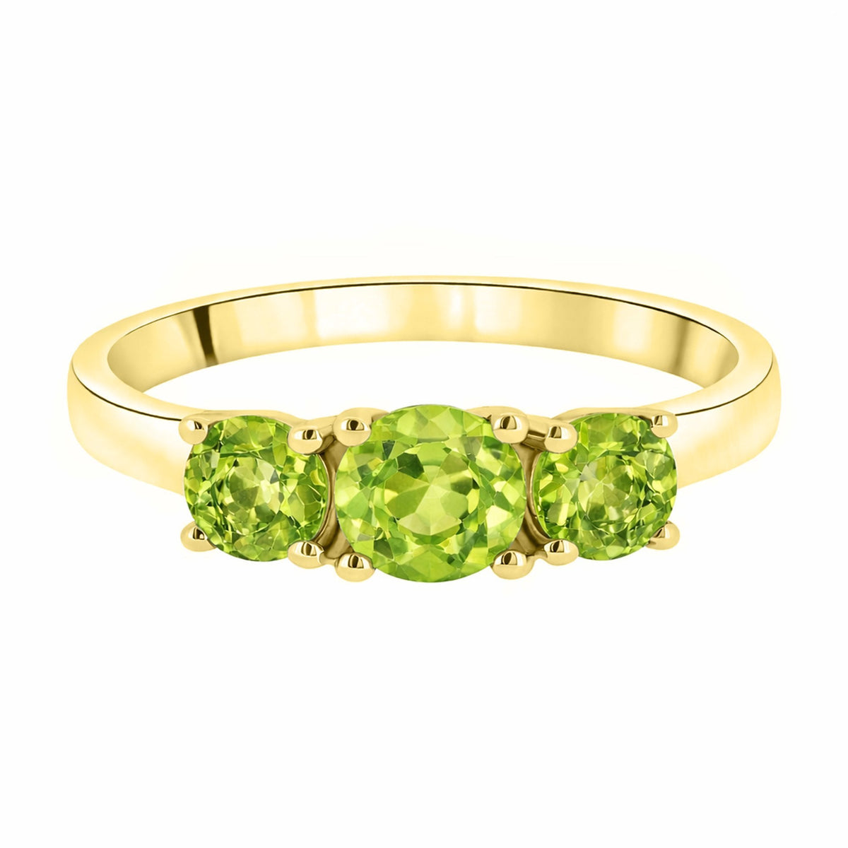 9ct yellow gold 5mm & 4mm round peridot 3 stone ring