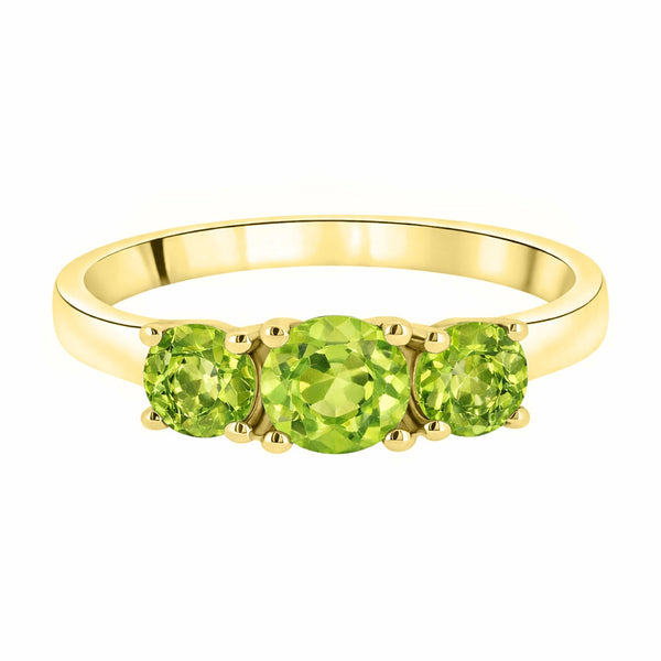 9ct yellow gold 5mm & 4mm round peridot 3 stone ring