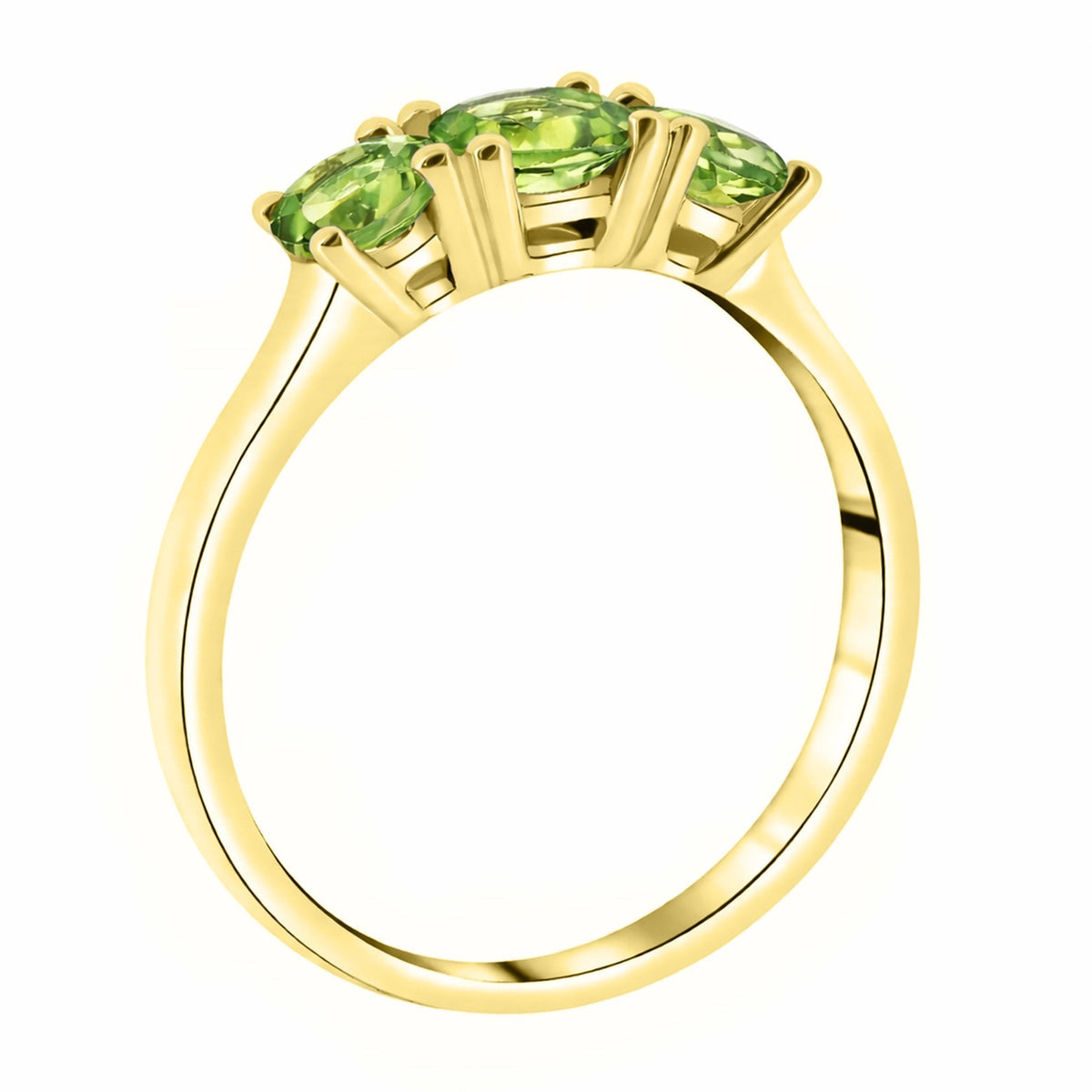 9ct yellow gold 5mm & 4mm round peridot 3 stone ring