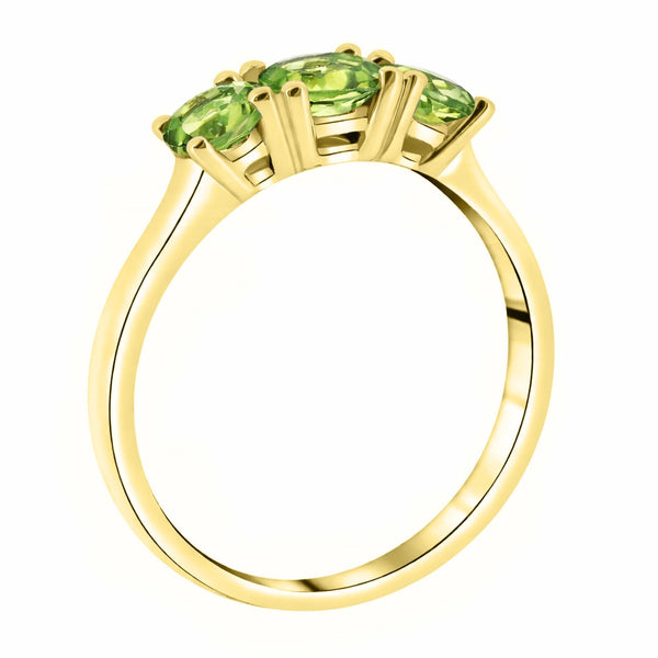 9ct yellow gold 5mm & 4mm round peridot 3 stone ring