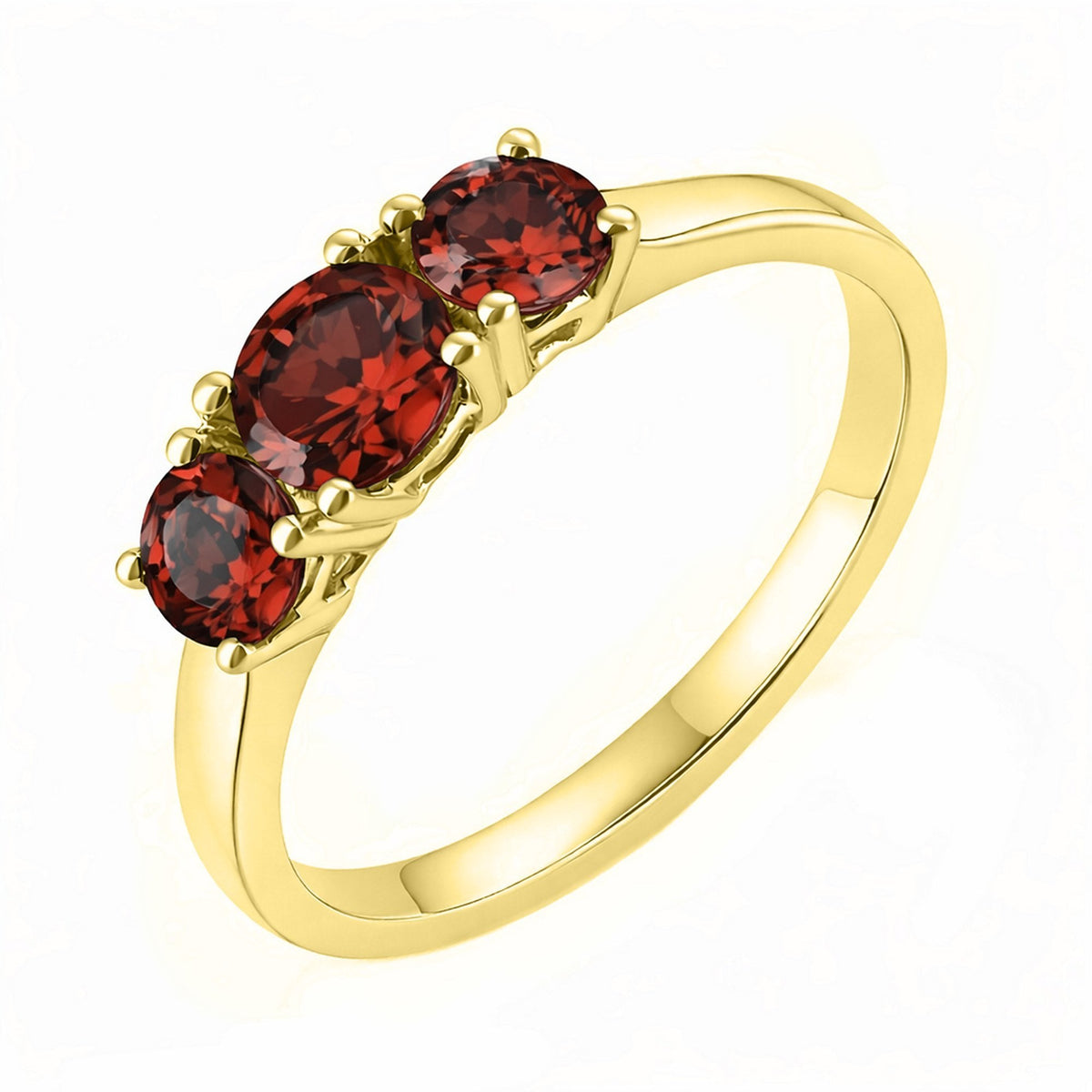 9ct yellow gold 5mm & 4mm round garnet 3 stone ring