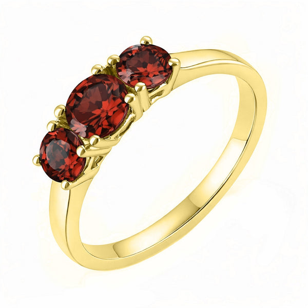 9ct yellow gold 5mm & 4mm round garnet 3 stone ring