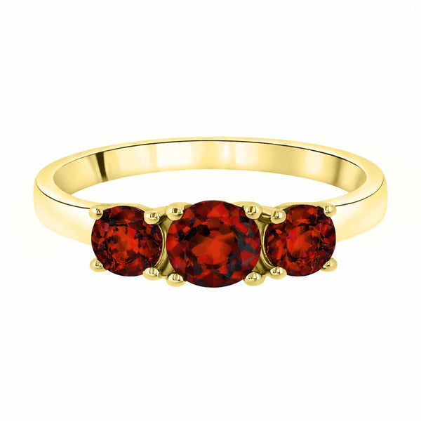 9ct yellow gold 5mm & 4mm round garnet 3 stone ring