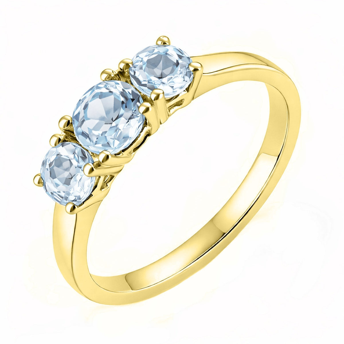 9ct yellow gold graduating aquamarine 3 stone ring