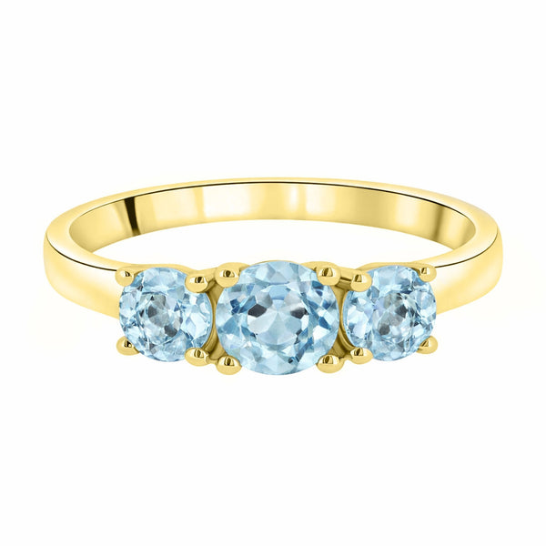 9ct yellow gold graduating aquamarine 3 stone ring