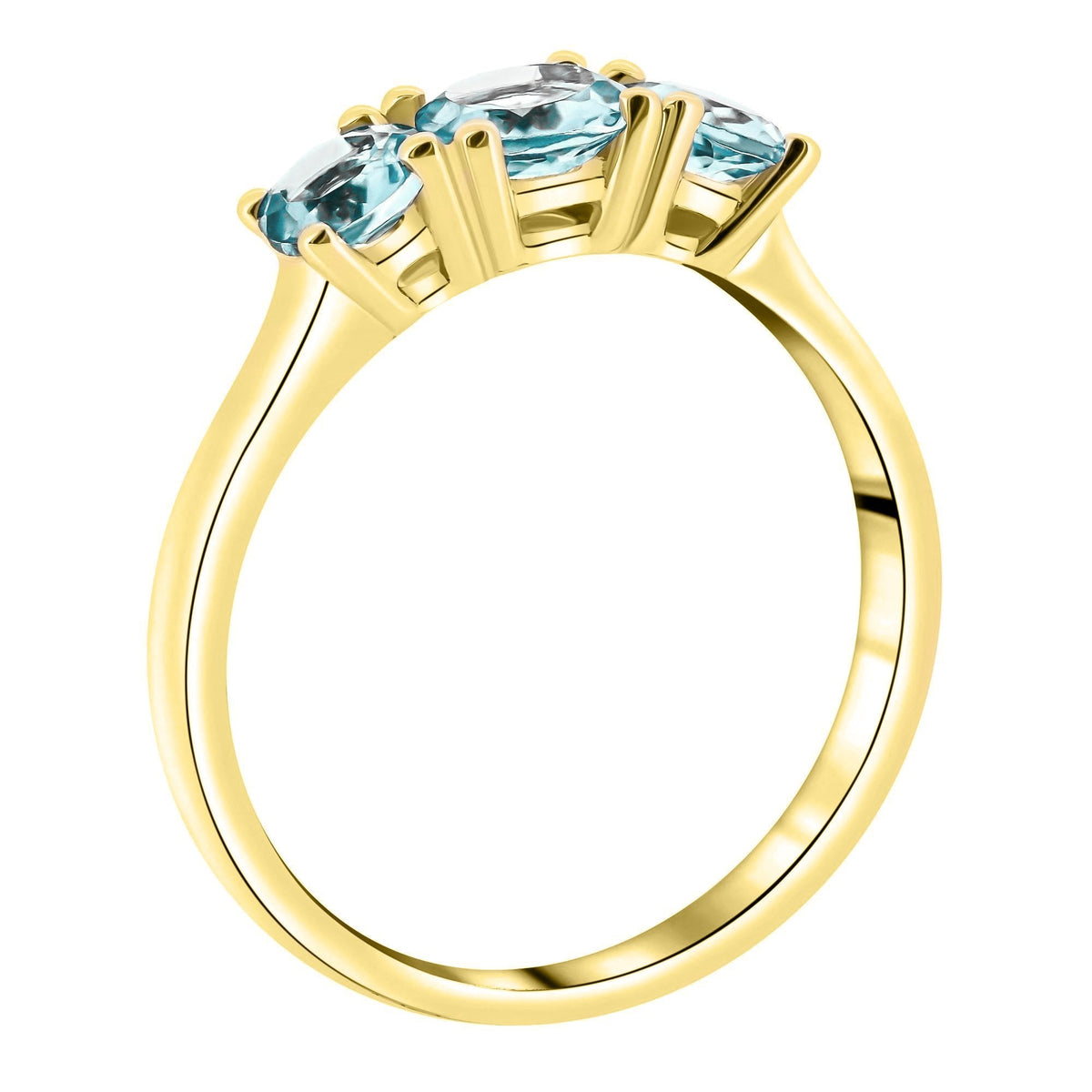 9ct yellow gold graduating aquamarine 3 stone ring