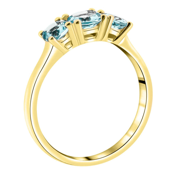 9ct yellow gold graduating aquamarine 3 stone ring