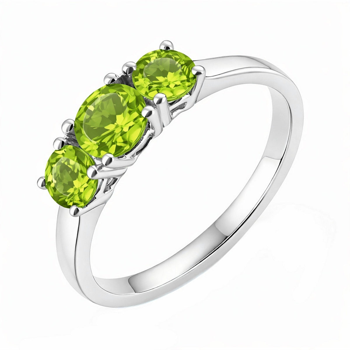 9ct white gold graduating peridot 3 stone ring