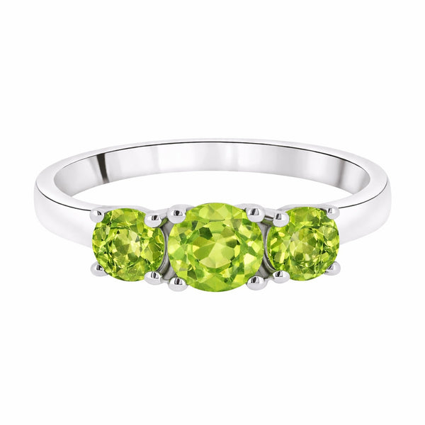 9ct white gold graduating peridot 3 stone ring