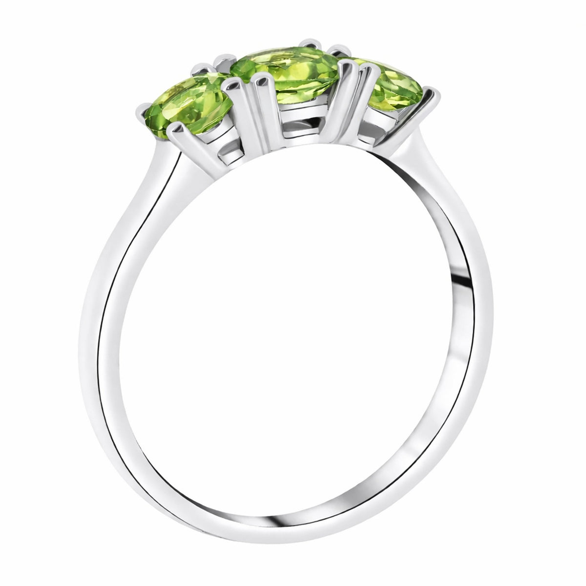 9ct white gold graduating peridot 3 stone ring