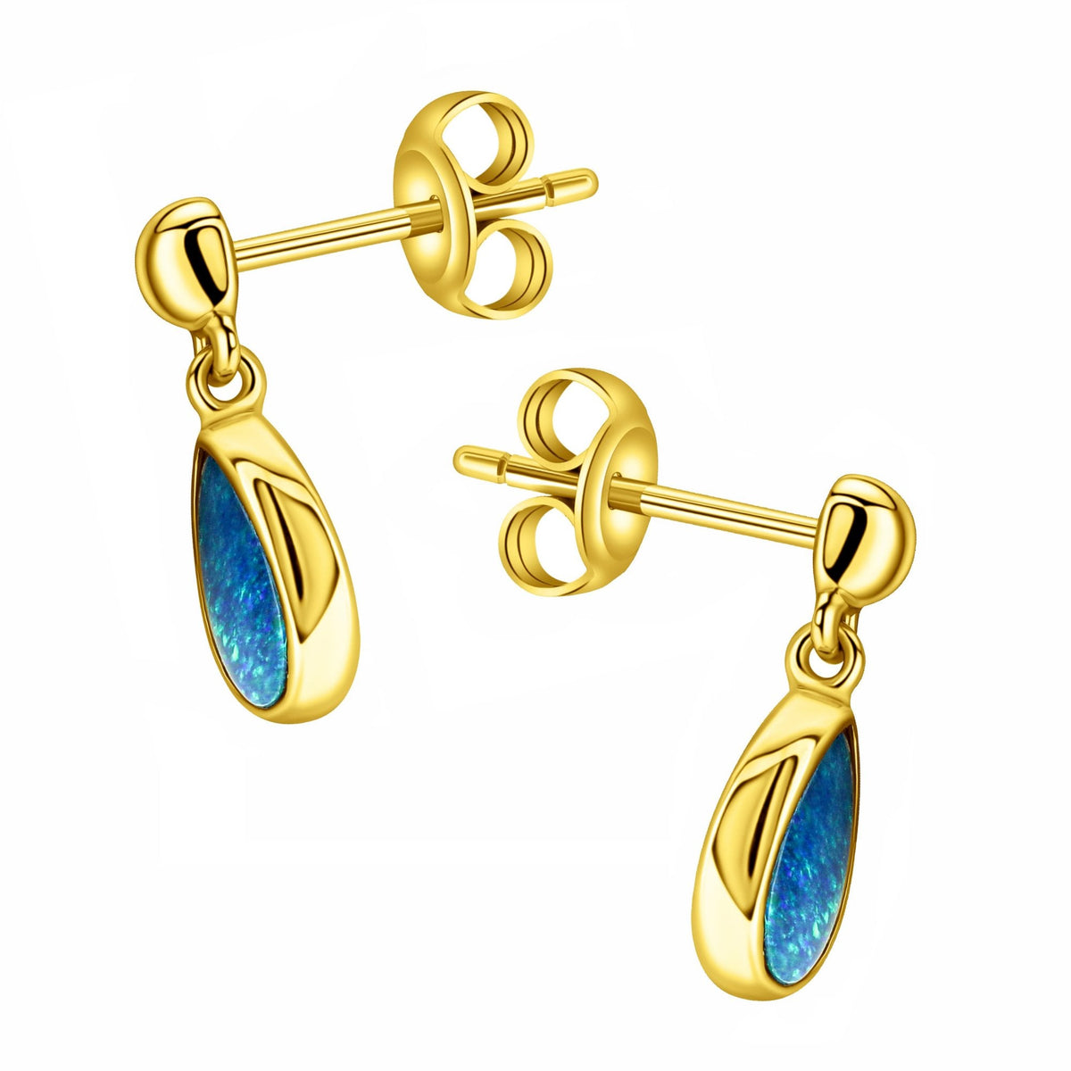 9ct yellow gold 7x5mm pear Australian opal doublet drop earrings