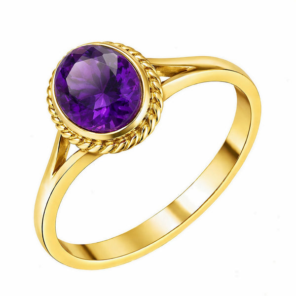 9ct yellow gold 9mm x 7mm oval amethyst ring